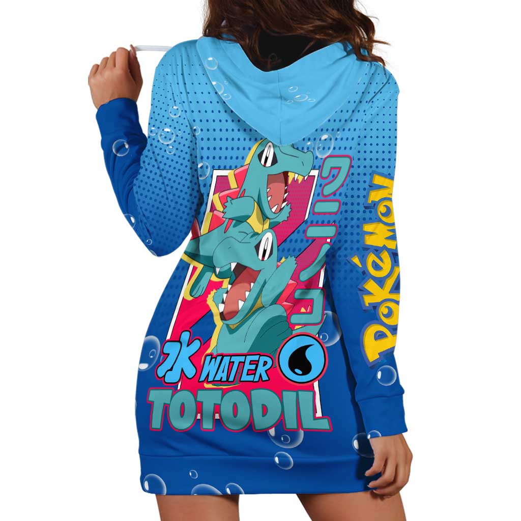 Totodile from Poké Hoodie Dress with Water Type Power and Playful Pose Design - The Mazicc