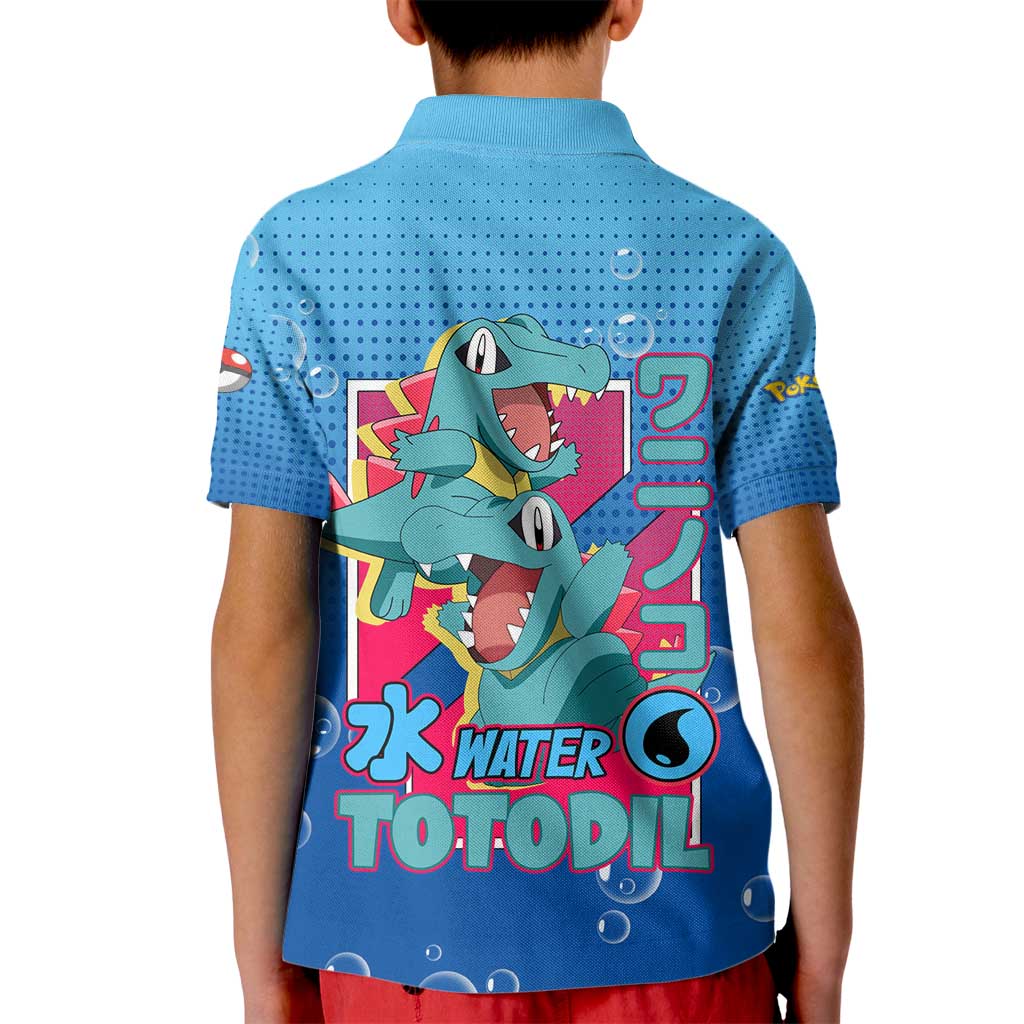 Totodile from Poké Kid Polo Shirt with Water Type Power and Playful Pose Design - The Mazicc