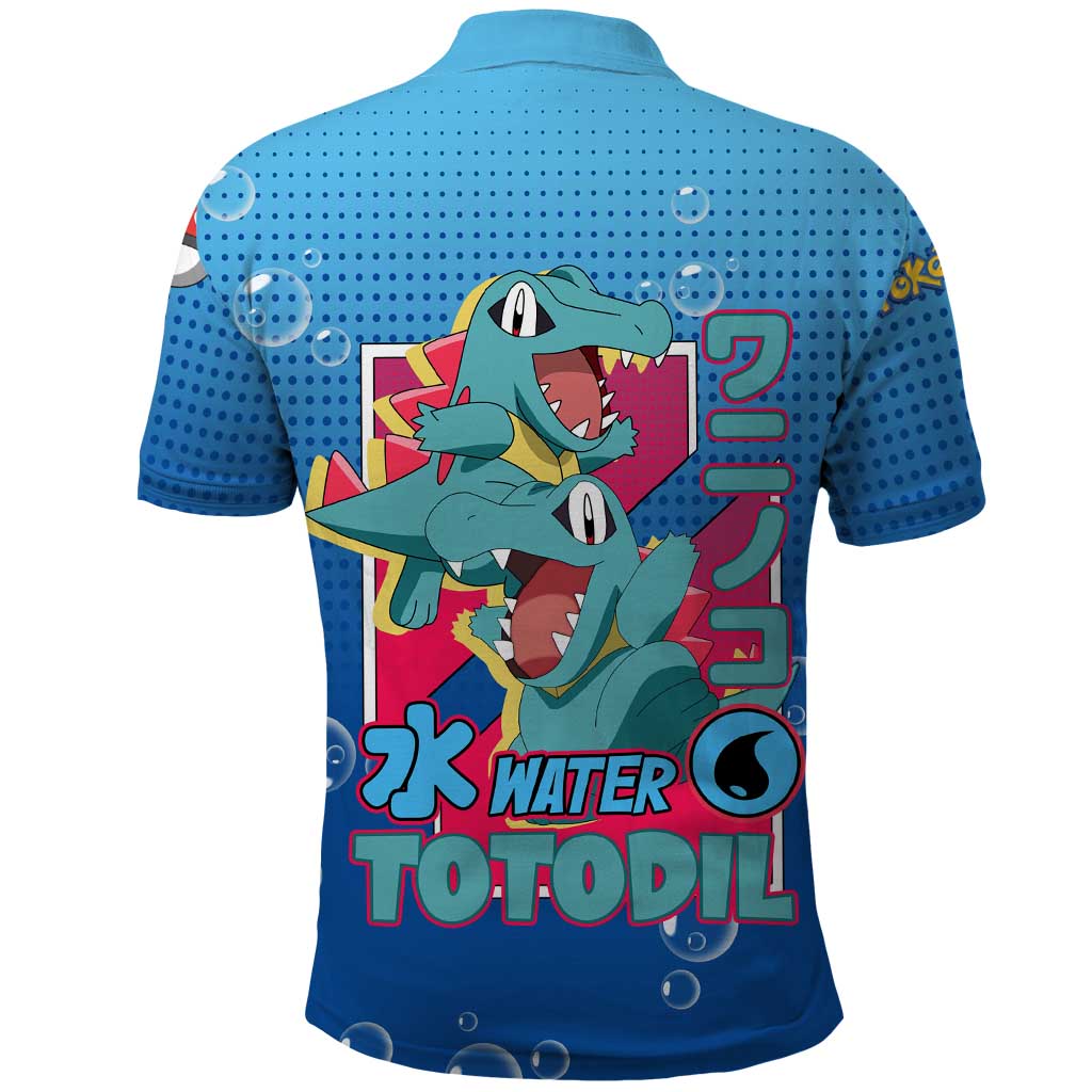 Totodile from Poké Polo Shirt with Water Type Power and Playful Pose Design - The Mazicc