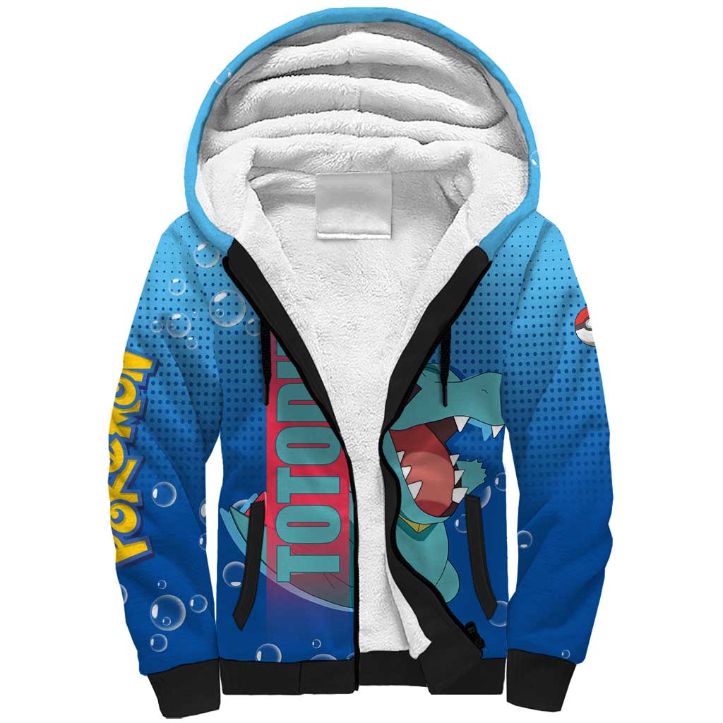 Totodile from Poké Sherpa Hoodie with Water Type Power and Playful Pose Design - The Mazicc