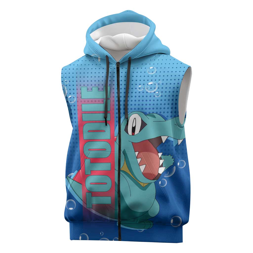 Totodile from Poké Sleeveless Zip Hoodie with Water Type Power and Playful Pose Design - The Mazicc