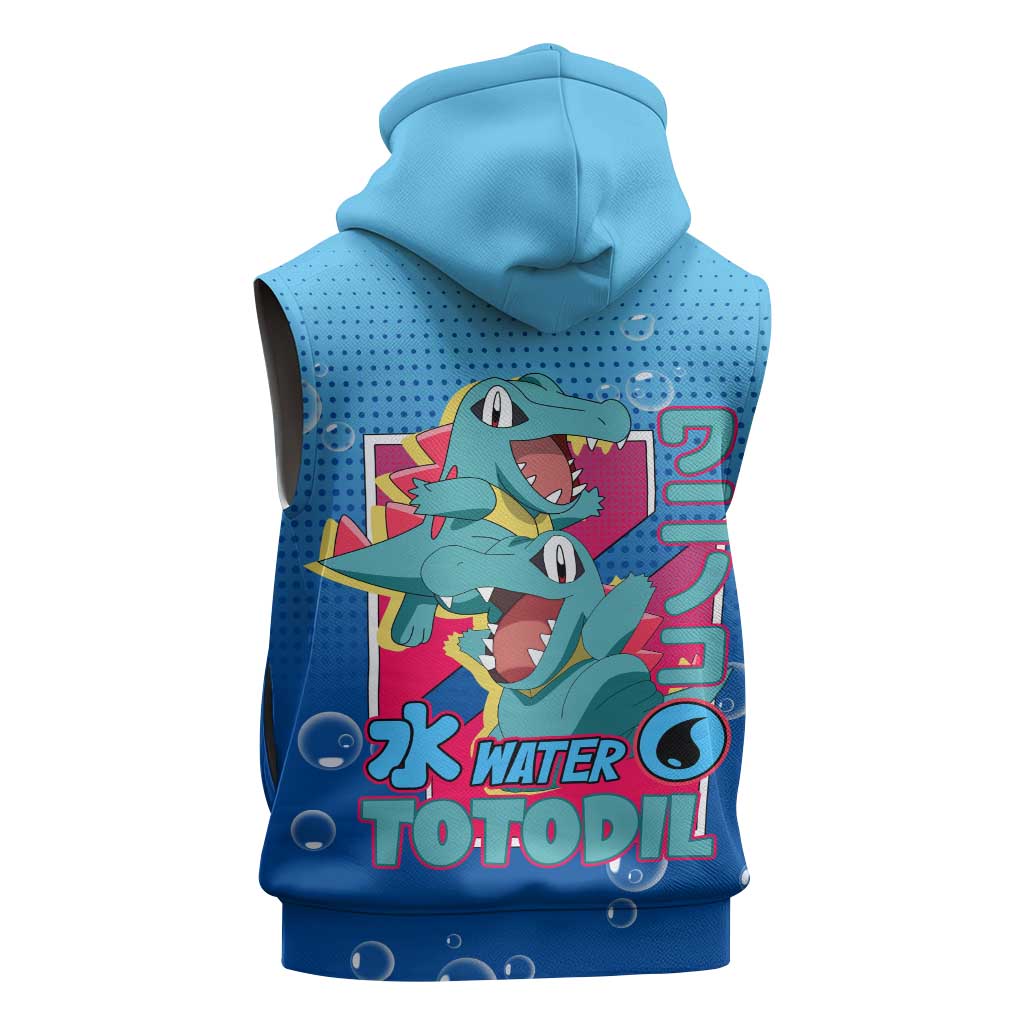 Totodile from Poké Sleeveless Zip Hoodie with Water Type Power and Playful Pose Design - The Mazicc