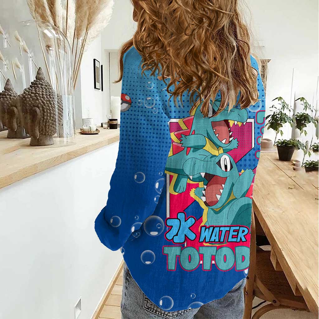 Totodile from Poké Women Casual Shirt with Water Type Power and Playful Pose Design - The Mazicc