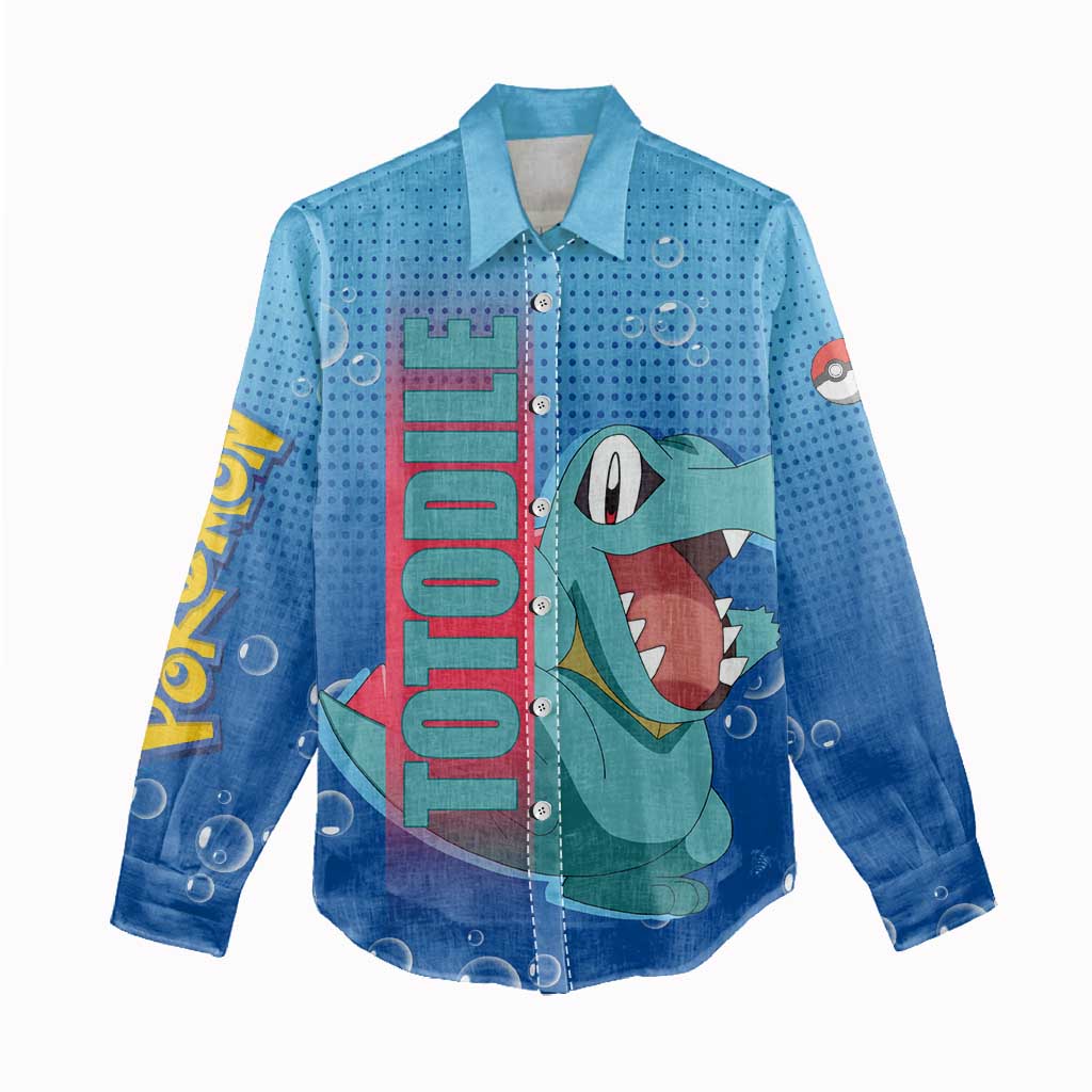 Totodile from Poké Women Casual Shirt with Water Type Power and Playful Pose Design - The Mazicc