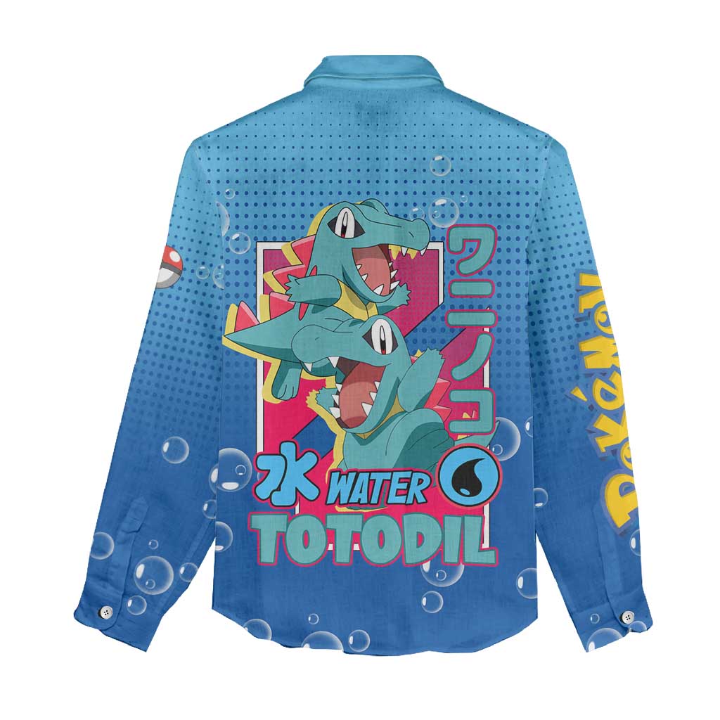 Totodile from Poké Women Casual Shirt with Water Type Power and Playful Pose Design - The Mazicc