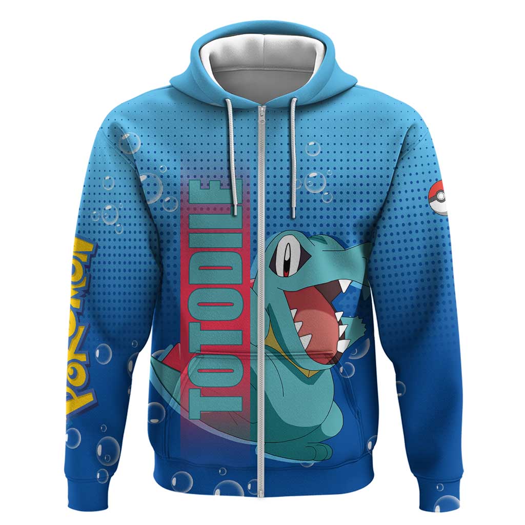 Totodile from Poké Zip Hoodie with Water Type Power and Playful Pose Design - The Mazicc