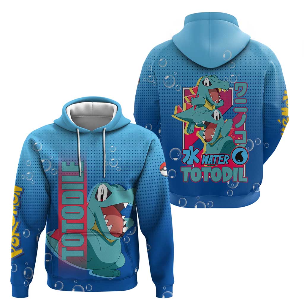 Totodile from Poké Zip Hoodie with Water Type Power and Playful Pose Design - The Mazicc
