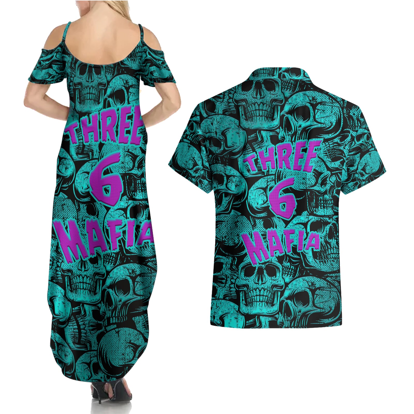 three-6-mafia-skull-couples-matching-summer-maxi-dress-and-hawaiian-shirt-three-6-mafia