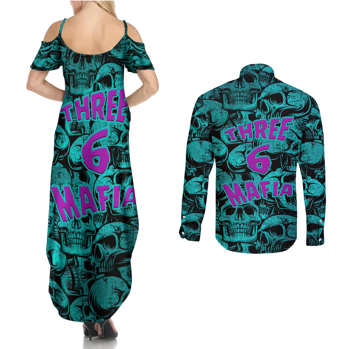 three-6-mafia-skull-couples-matching-summer-maxi-dress-and-long-sleeve-button-shirts-three-6-mafia