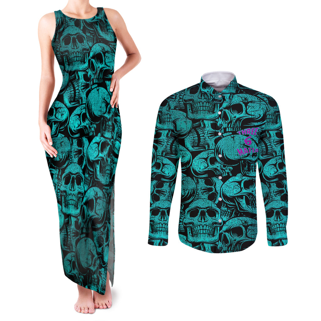 three-6-mafia-skull-couples-matching-tank-maxi-dress-and-long-sleeve-button-shirts-three-6-mafia