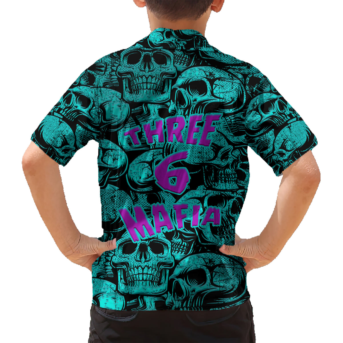 three-6-mafia-skull-family-matching-short-sleeve-bodycon-dress-and-hawaiian-shirt-three-6-mafia