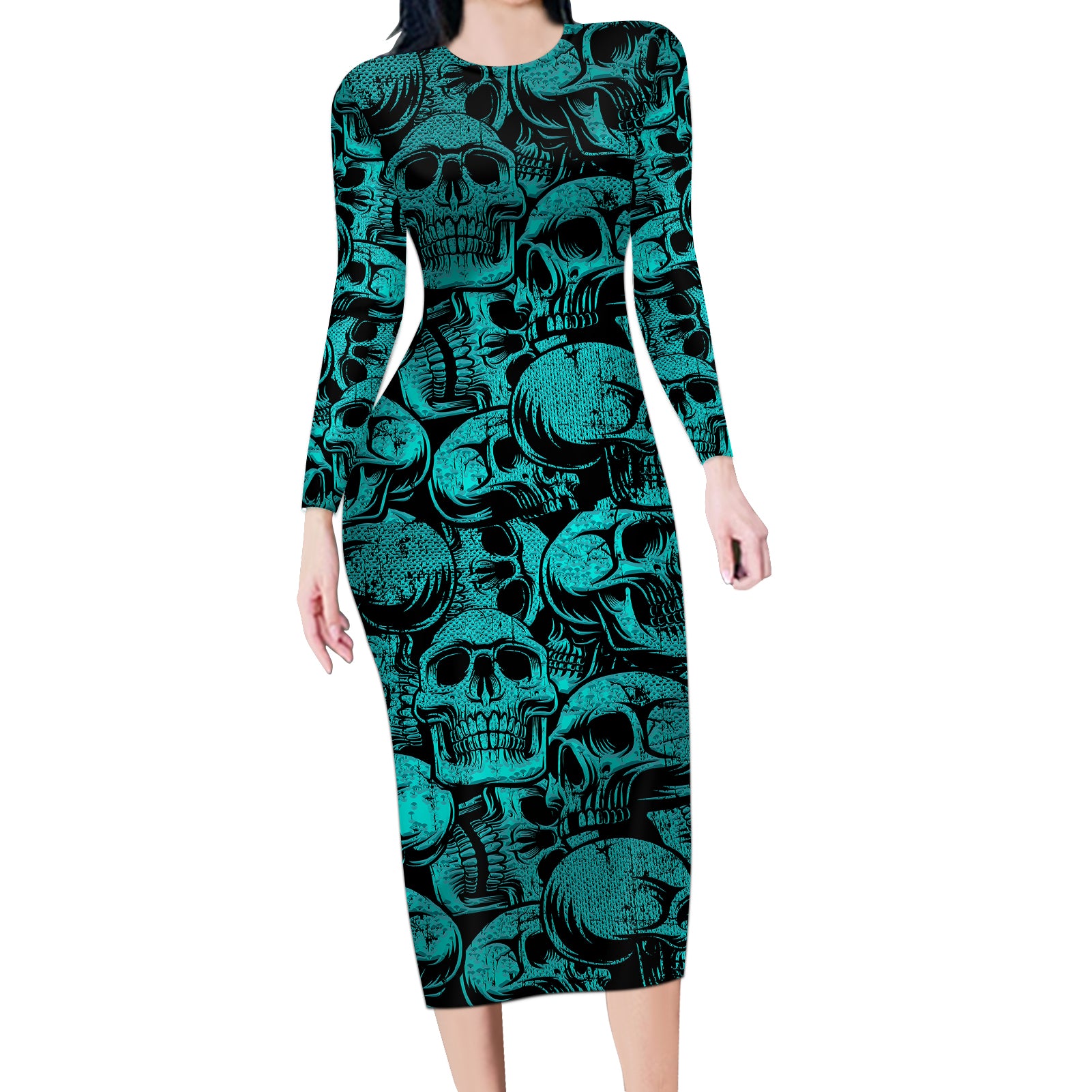 three-6-mafia-skull-long-sleeve-bodycon-dress-three-6-mafia
