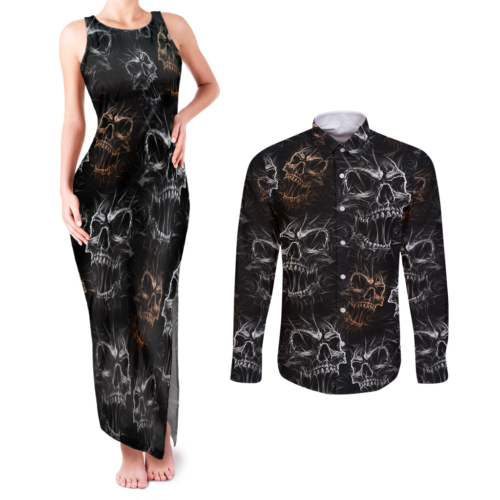 skull-pattern-couples-matching-tank-maxi-dress-and-long-sleeve-button-shirts-never-trust-the-living