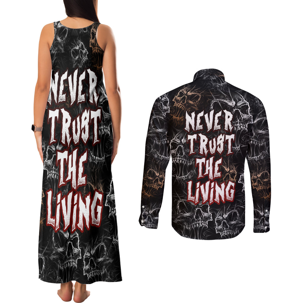 skull-pattern-couples-matching-tank-maxi-dress-and-long-sleeve-button-shirts-never-trust-the-living