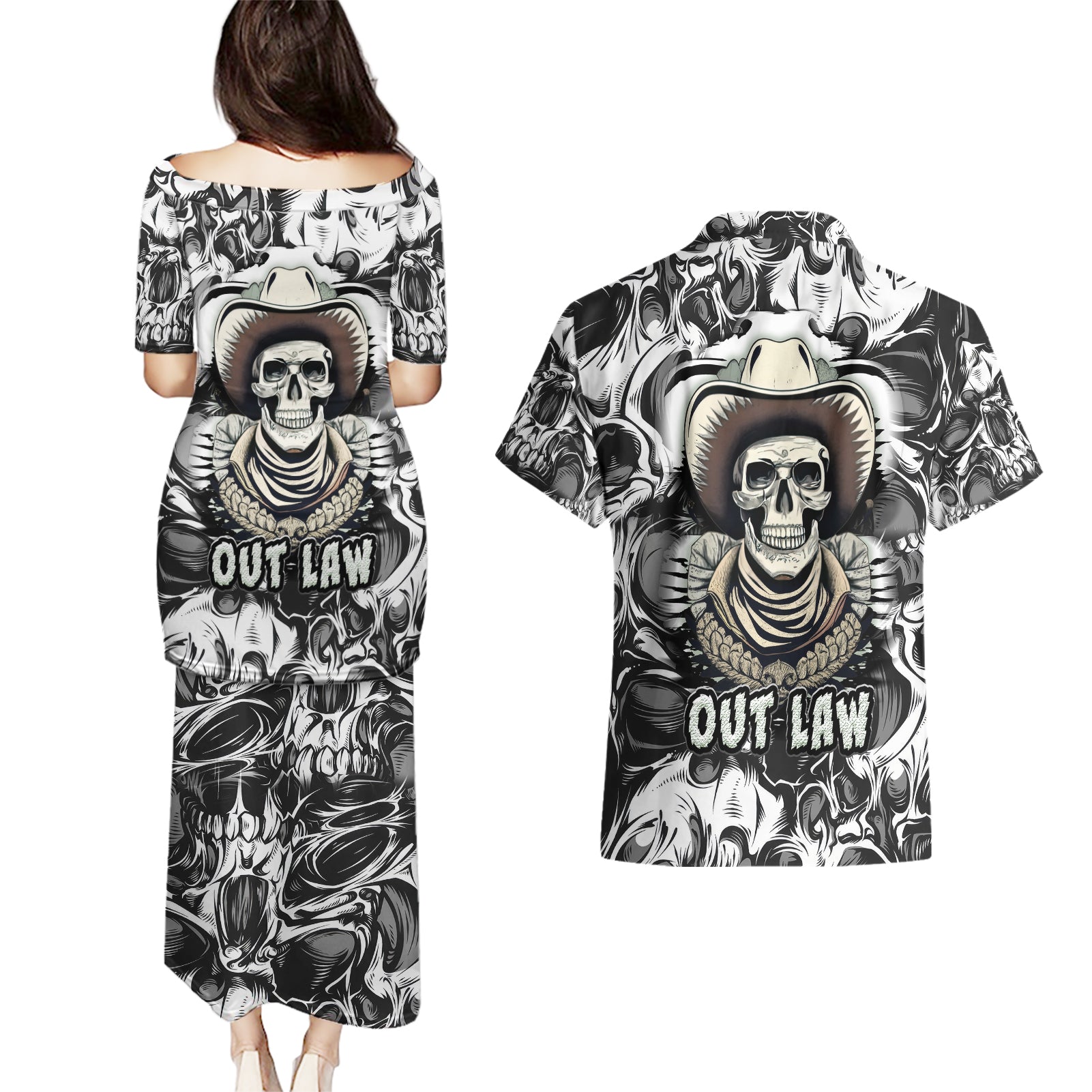 skull-cowboy-couples-matching-puletasi-dress-and-hawaiian-shirt-out-law