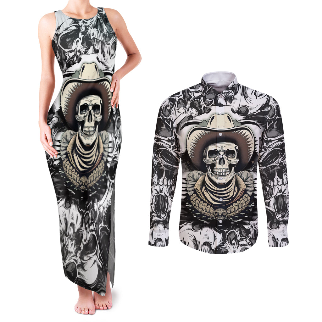 skull-cowboy-couples-matching-tank-maxi-dress-and-long-sleeve-button-shirts-out-law