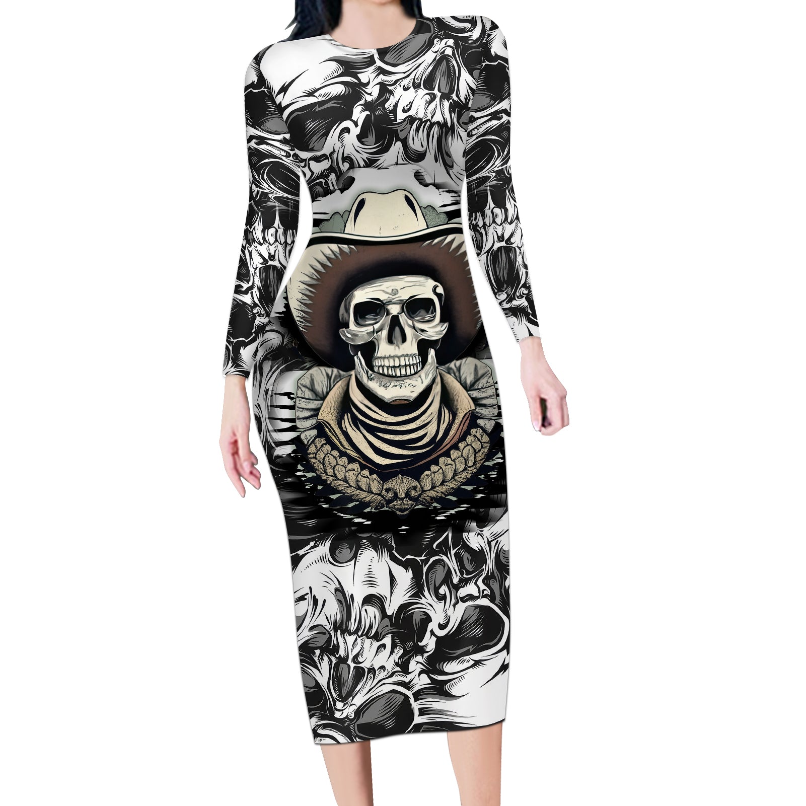 skull-cowboy-long-sleeve-bodycon-dress-out-law