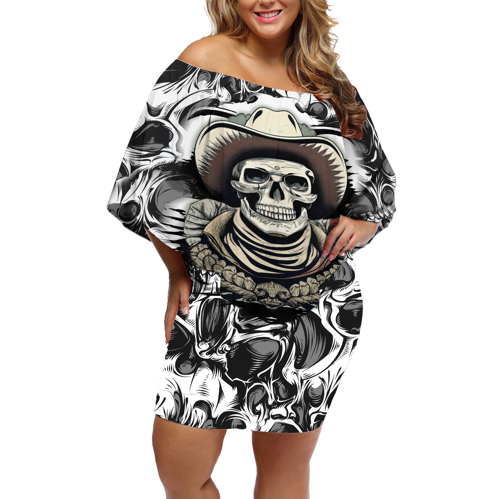 skull-cowboy-off-shoulder-short-dress-out-law