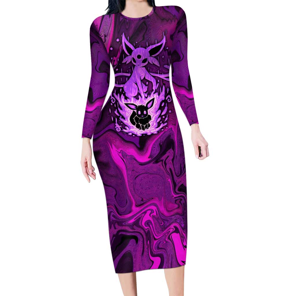 Blazing Espeon Long Sleeve Bodycon Dress Anime Style