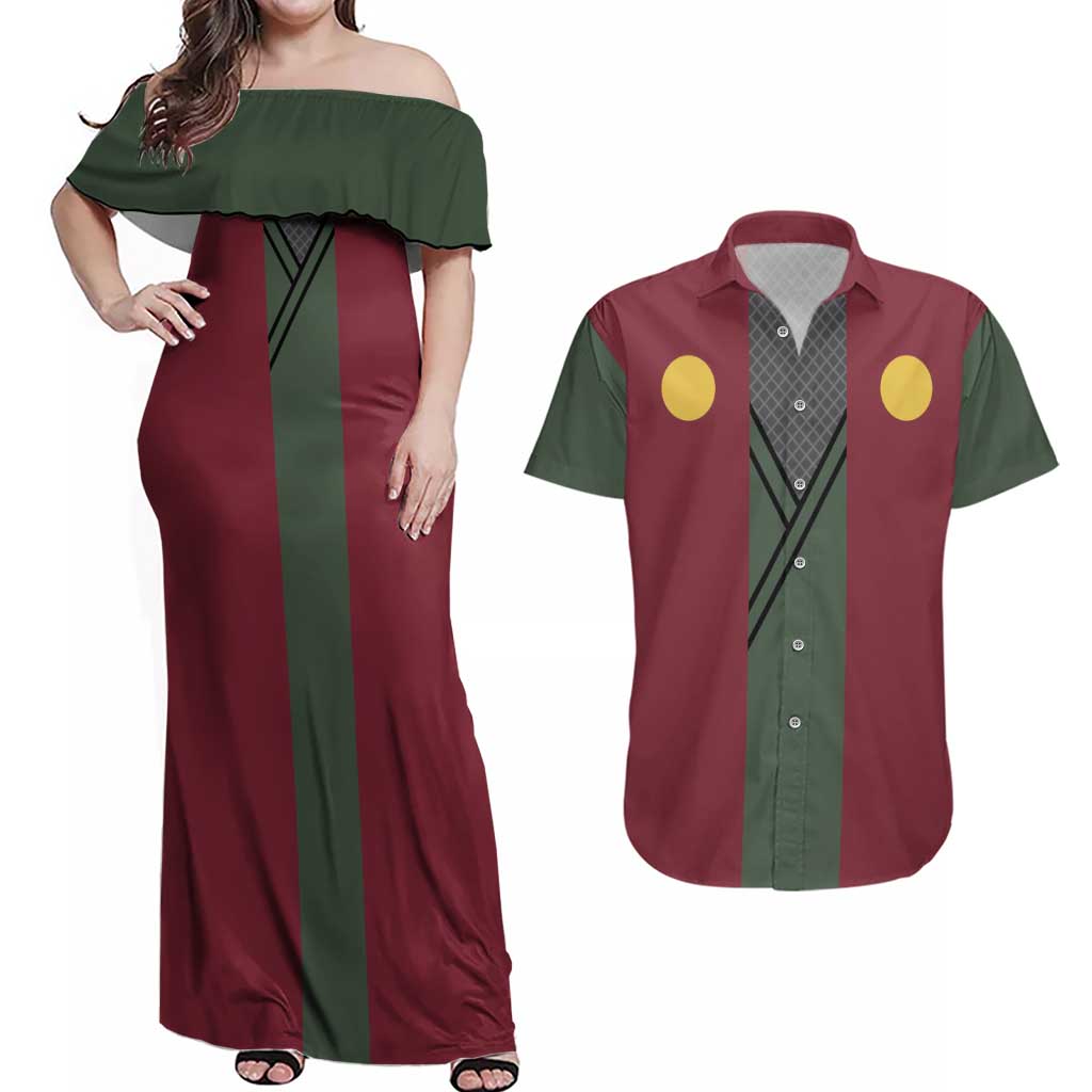Jiraiya Uniform Naruto Couples Matching Off Shoulder Maxi Dress and Hawaiian Shirt Anime Style