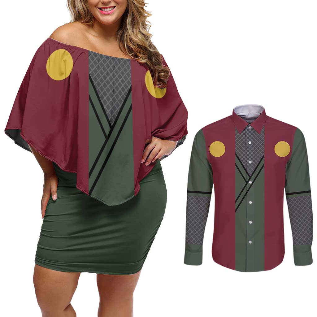 Jiraiya Uniform Naruto Couples Matching Off Shoulder Short Dress and Long Sleeve Button Shirt Anime Style