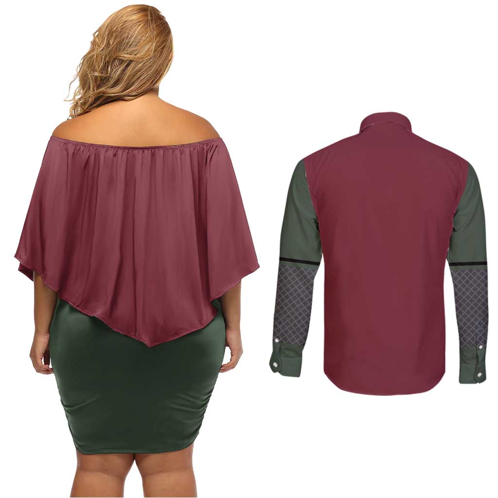 Jiraiya Uniform Naruto Couples Matching Off Shoulder Short Dress and Long Sleeve Button Shirt Anime Style