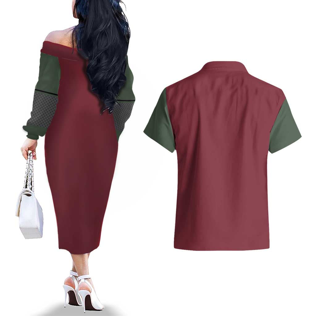 Jiraiya Uniform Naruto Couples Matching Off The Shoulder Long Sleeve Dress and Hawaiian Shirt Anime Style