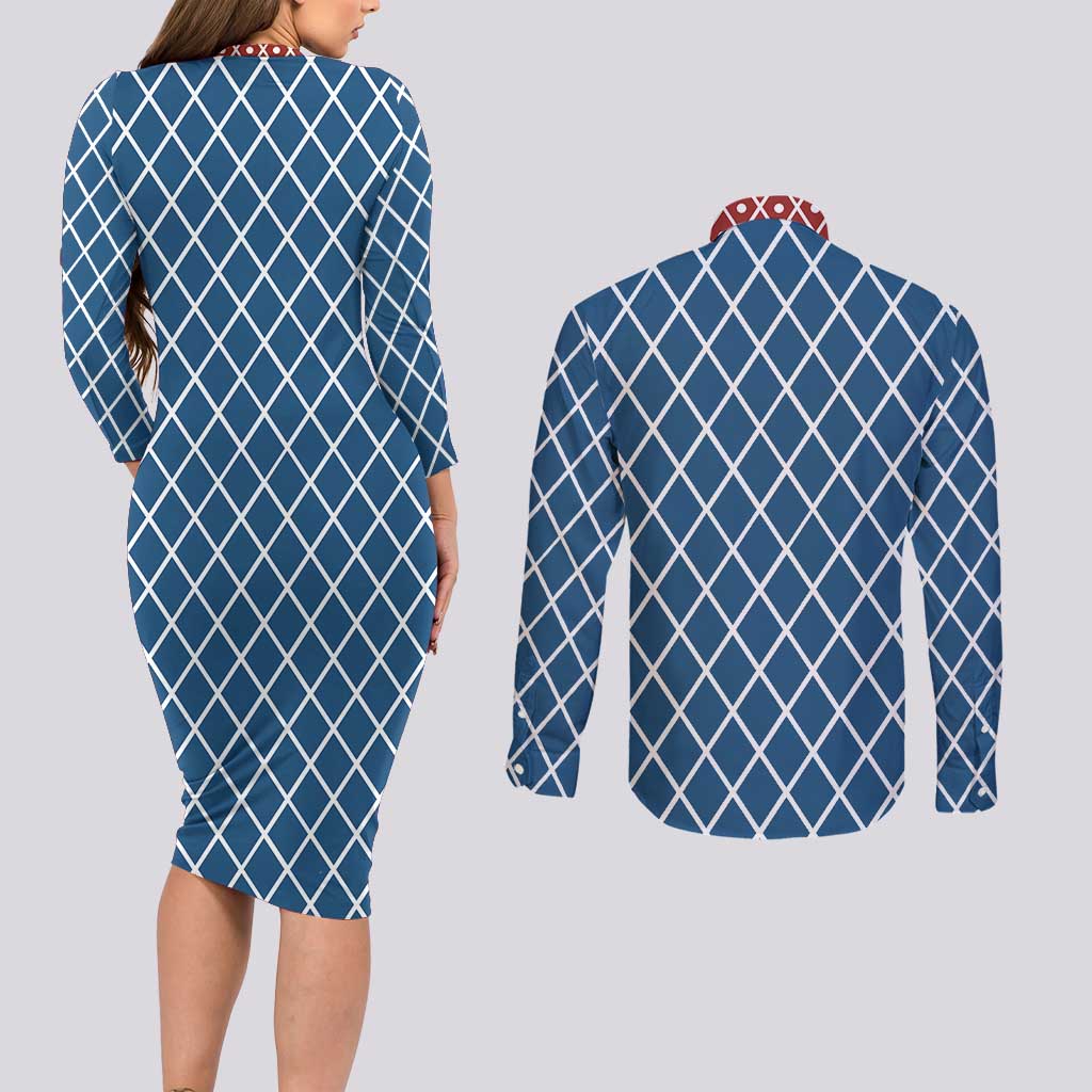 Guido Mista Jojo’s Bizarre Adventure Couples Matching Long Sleeve Bodycon Dress and Long Sleeve Button Shirt Anime Uniform Pattern Style