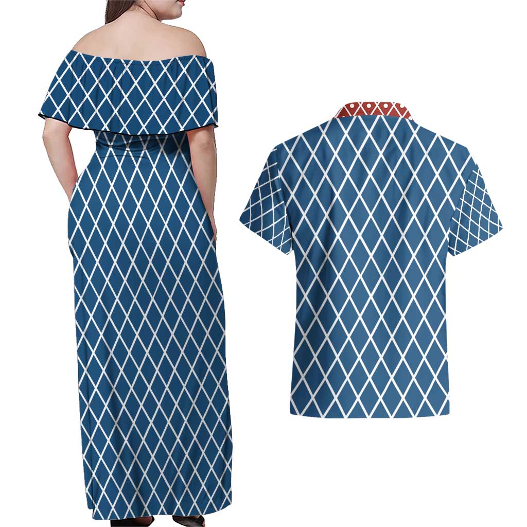 Guido Mista Jojo’s Bizarre Adventure Couples Matching Off Shoulder Maxi Dress and Hawaiian Shirt Anime Uniform Pattern Style