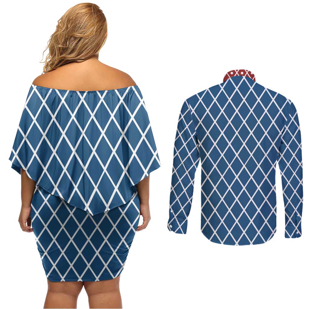 Guido Mista Jojo’s Bizarre Adventure Couples Matching Off Shoulder Short Dress and Long Sleeve Button Shirt Anime Uniform Pattern Style