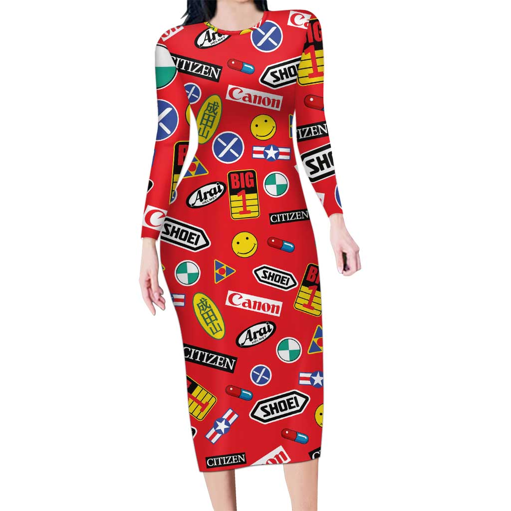 Akira Full Decals Long Sleeve Bodycon Dress Anime Style