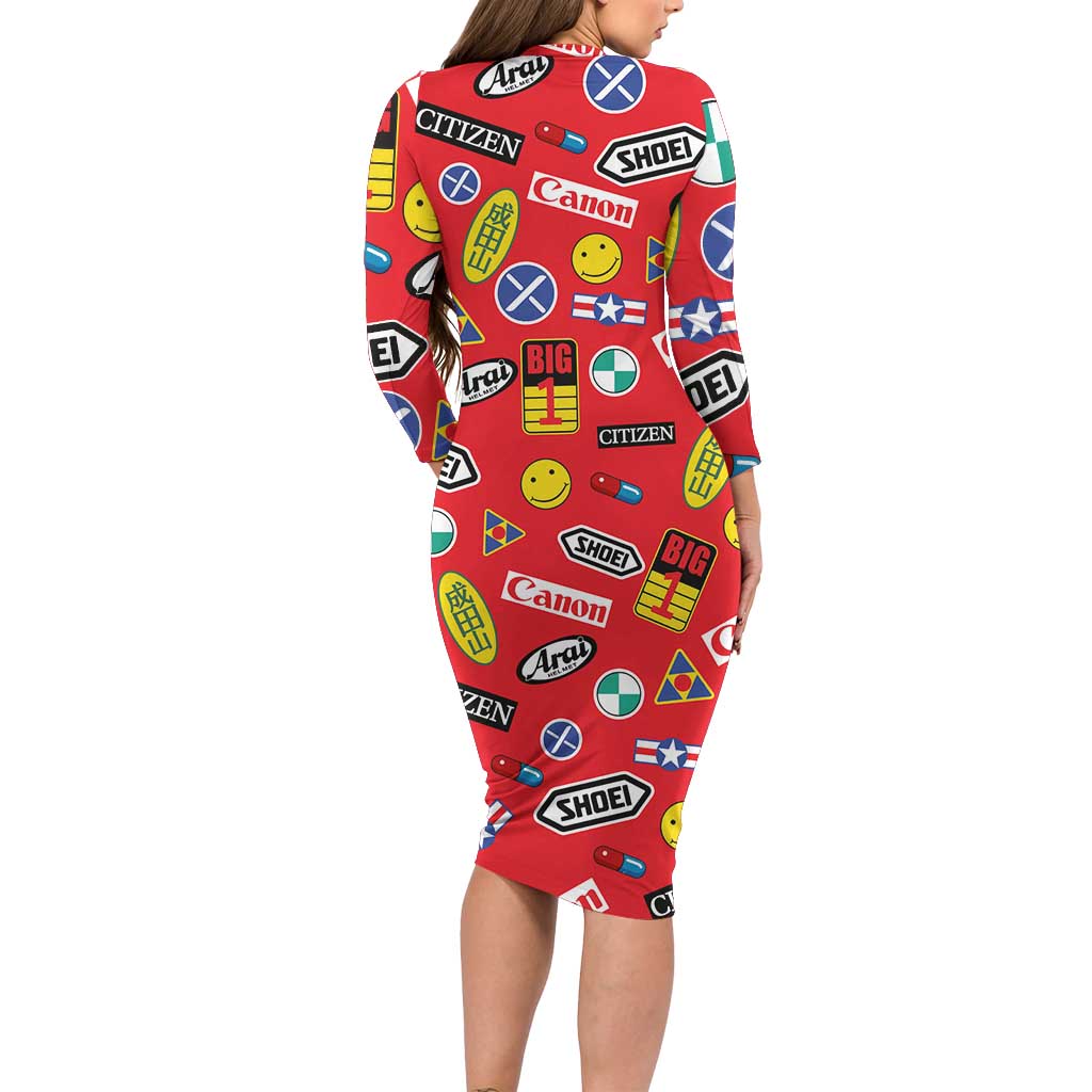 Akira Full Decals Long Sleeve Bodycon Dress Anime Style