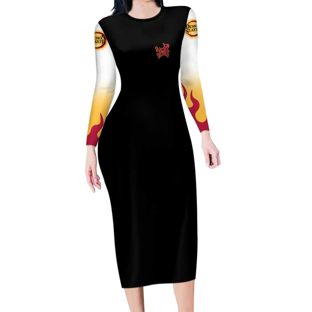 Kyojuro Rengoku Demon Slayer Long Sleeve Bodycon Dress Anime Style
