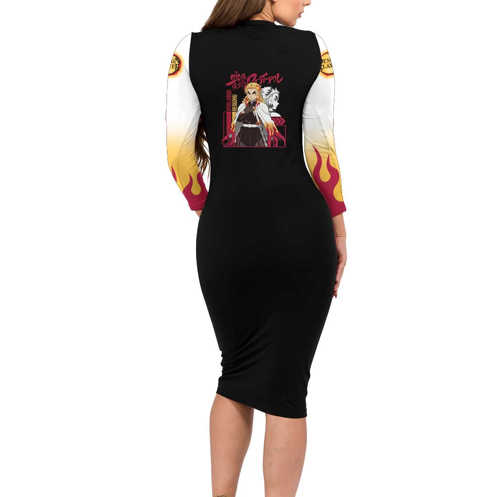 Kyojuro Rengoku Demon Slayer Long Sleeve Bodycon Dress Anime Style