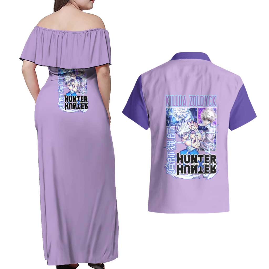 Killua Zoldyck Hunter x Hunter Couples Matching Off Shoulder Maxi Dress and Hawaiian Shirt Anime Style