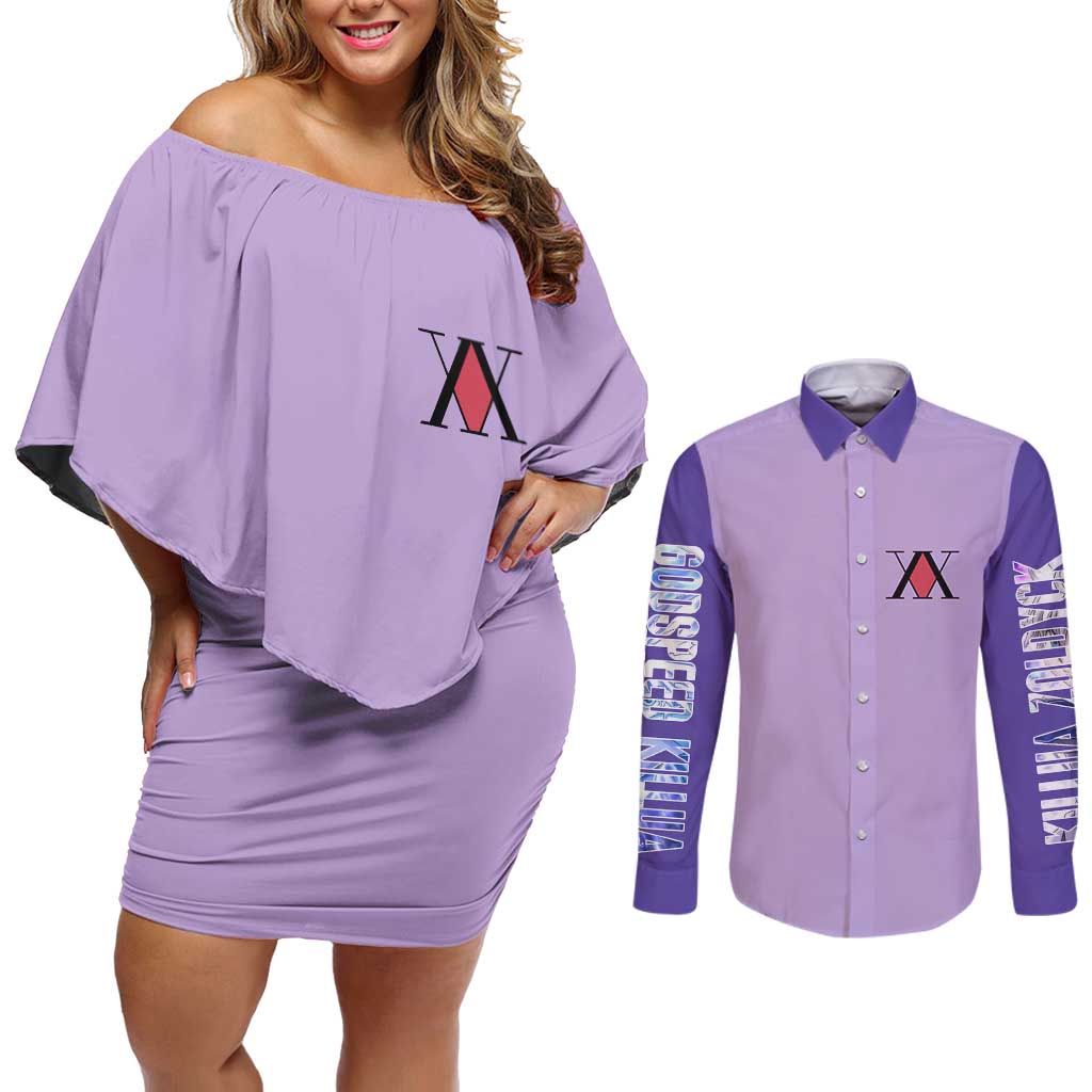 Killua Zoldyck Hunter x Hunter Couples Matching Off Shoulder Short Dress and Long Sleeve Button Shirt Anime Style