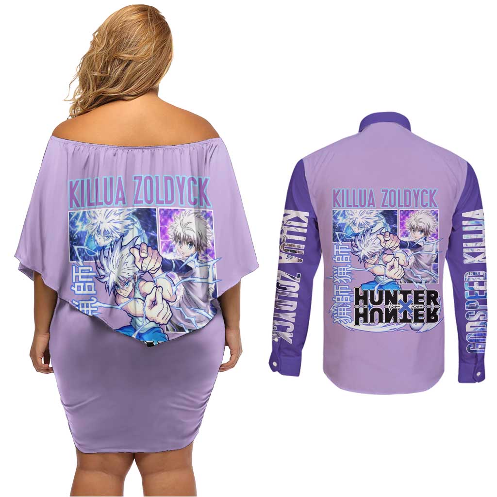 Killua Zoldyck Hunter x Hunter Couples Matching Off Shoulder Short Dress and Long Sleeve Button Shirt Anime Style