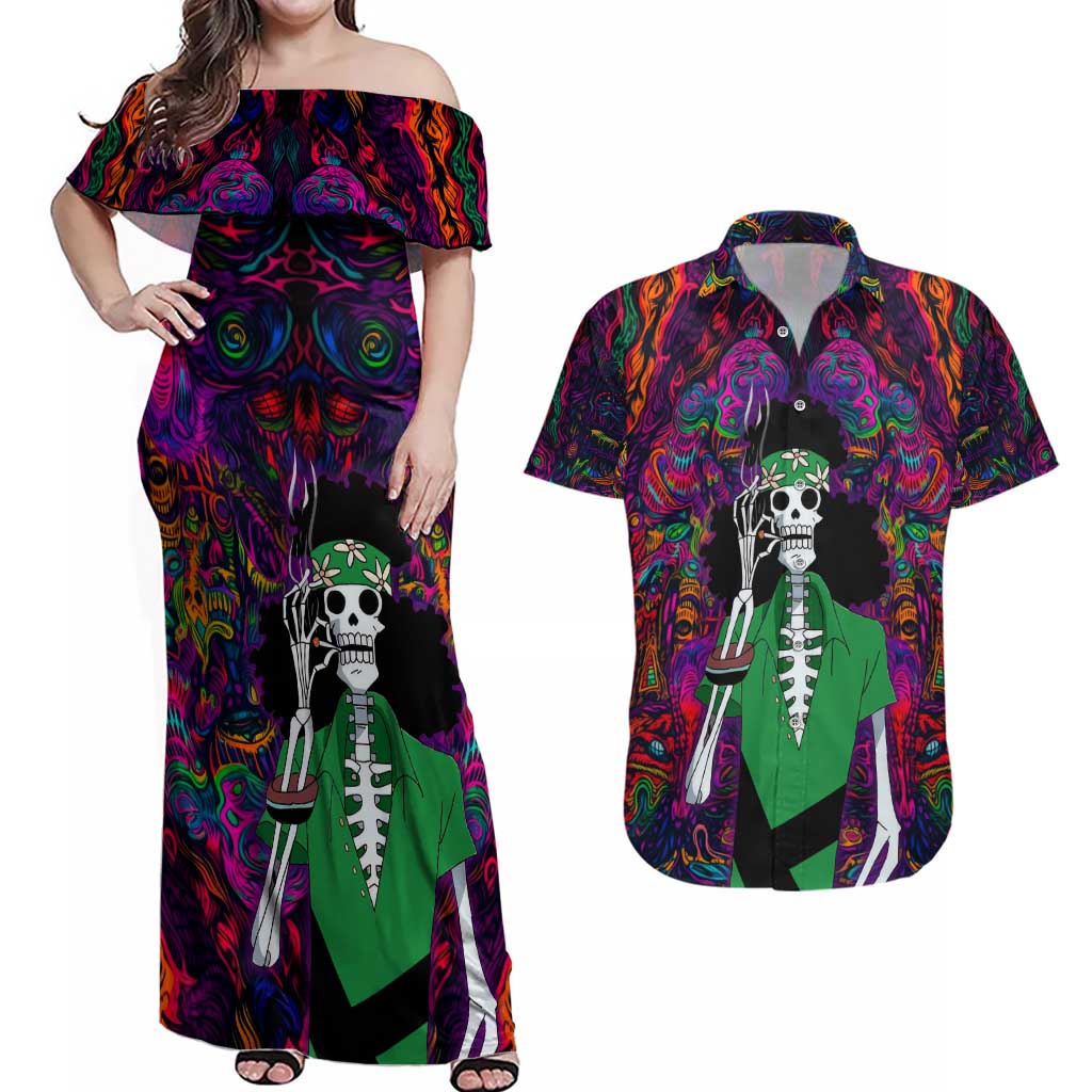 One Piece Hippie Trip Brook Couples Matching Off Shoulder Maxi Dress and Hawaiian Shirt Anime Style