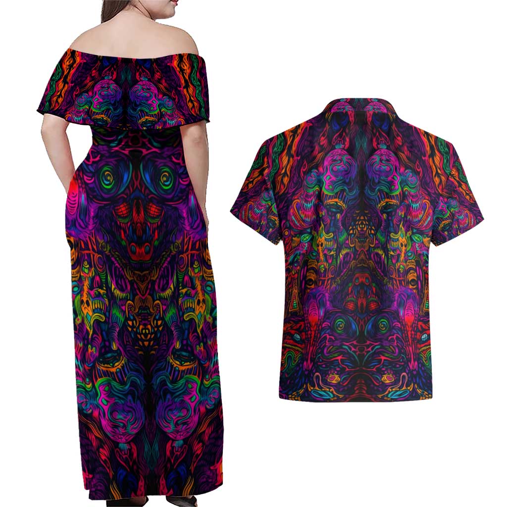 One Piece Hippie Trip Brook Couples Matching Off Shoulder Maxi Dress and Hawaiian Shirt Anime Style
