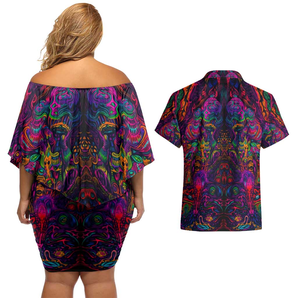 One Piece Hippie Trip Brook Couples Matching Off Shoulder Short Dress and Hawaiian Shirt Anime Style