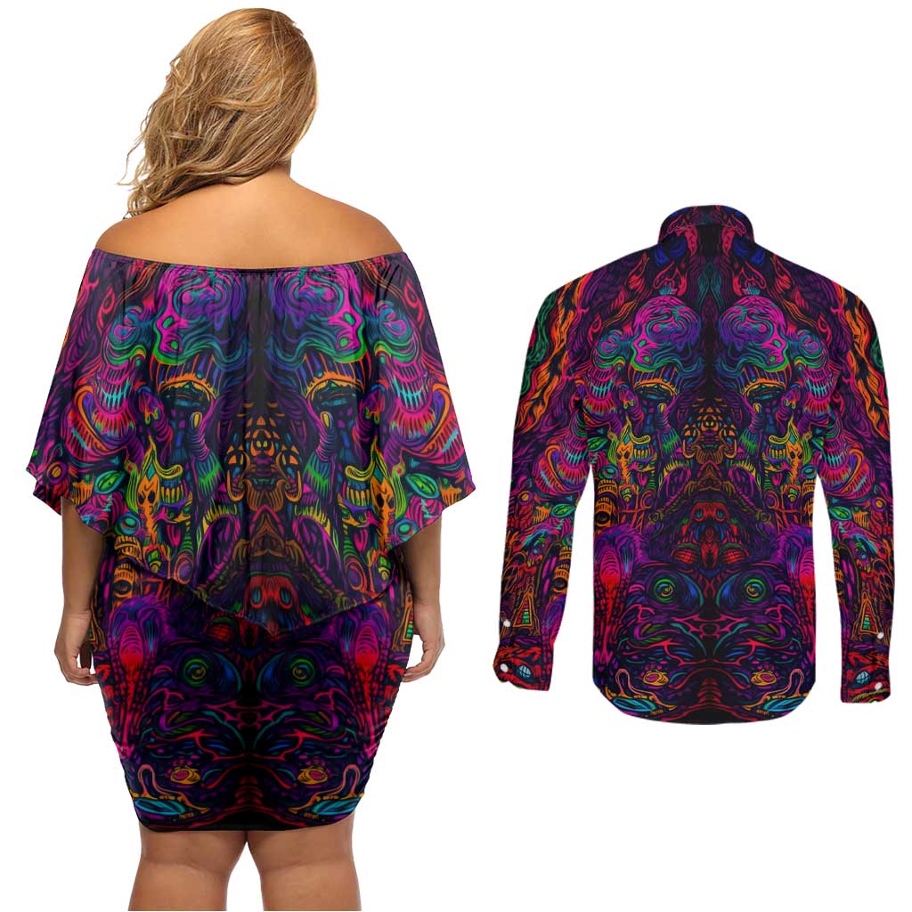 One Piece Hippie Trip Brook Couples Matching Off Shoulder Short Dress and Long Sleeve Button Shirt Anime Style