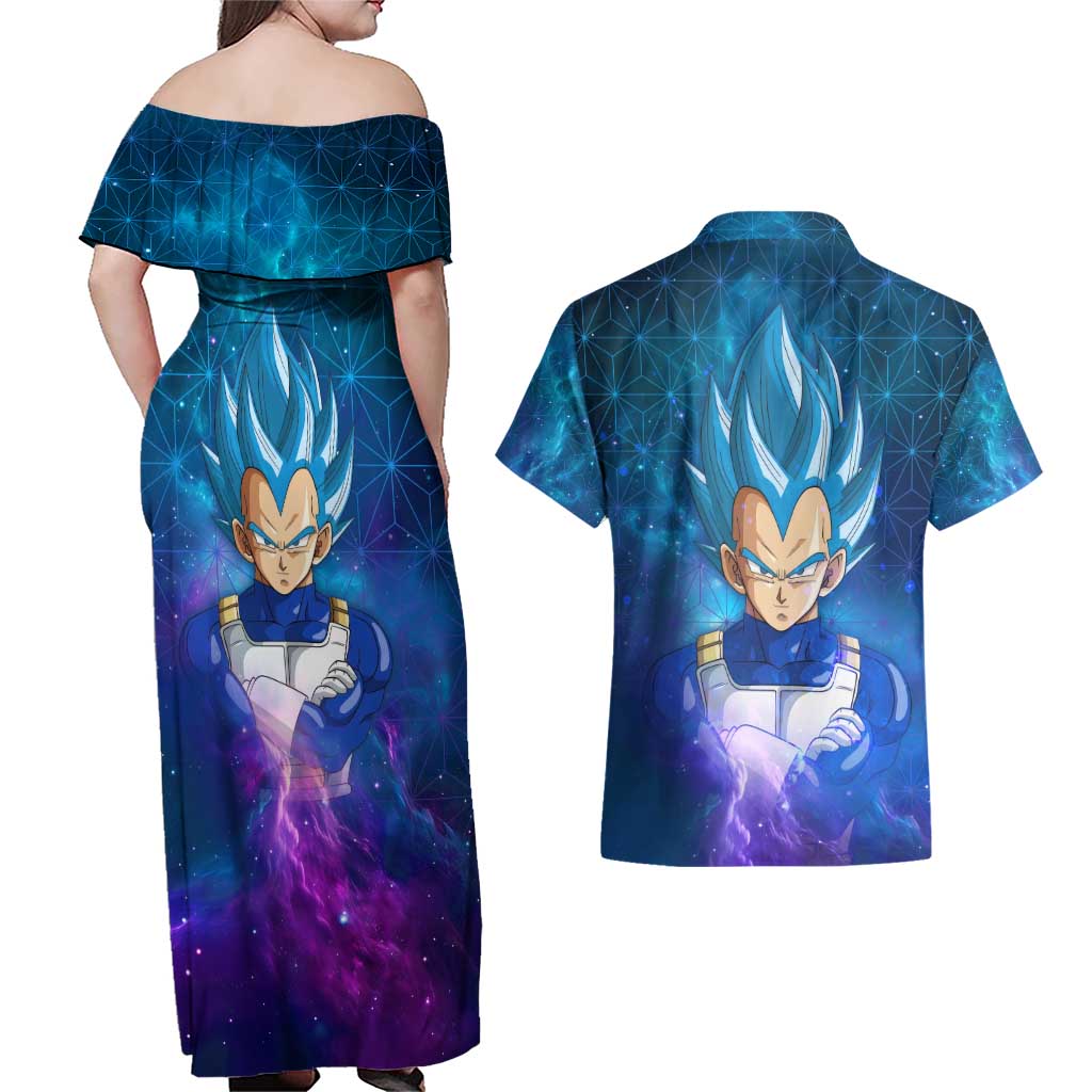 Trippy Astral Vegeta Dragon Ball Z Couples Matching Off Shoulder Maxi Dress and Hawaiian Shirt Anime Style