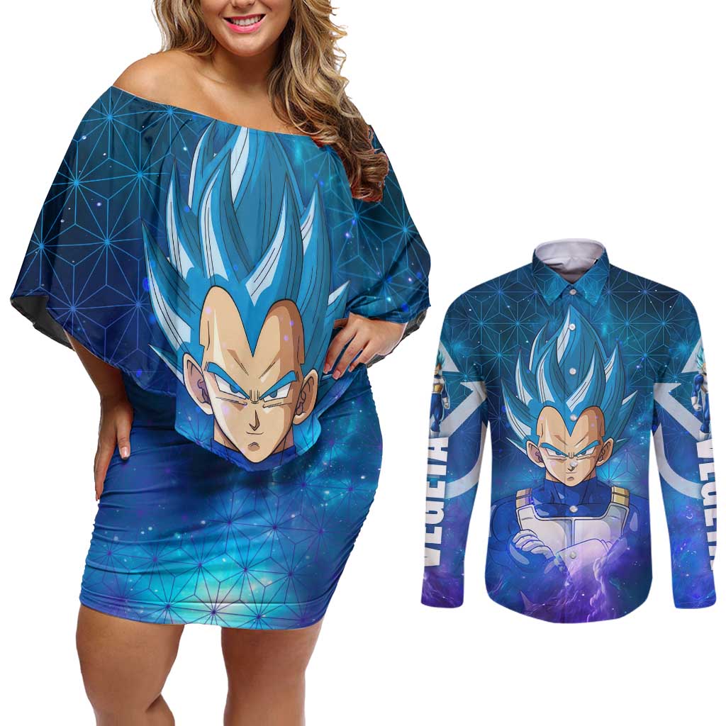 Trippy Astral Vegeta Dragon Ball Z Couples Matching Off Shoulder Short Dress and Long Sleeve Button Shirt Anime Style