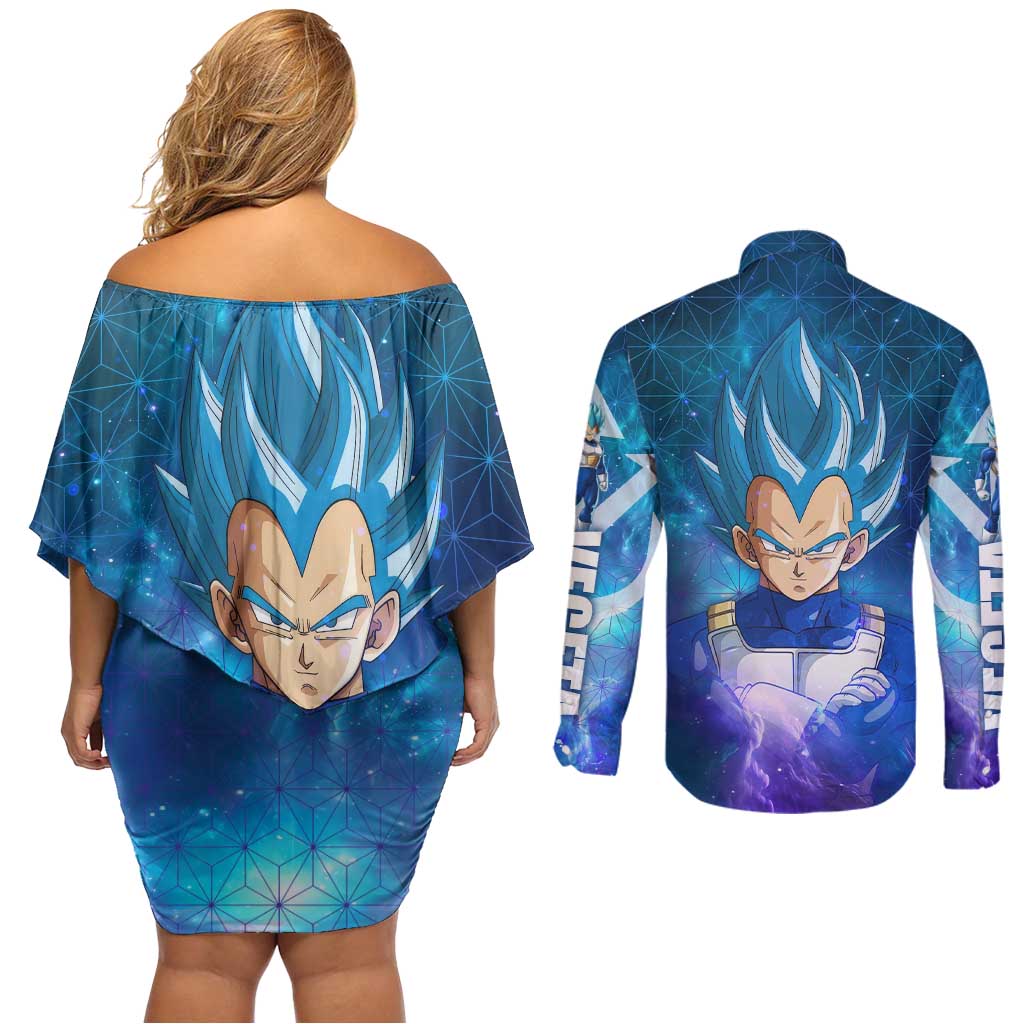 Trippy Astral Vegeta Dragon Ball Z Couples Matching Off Shoulder Short Dress and Long Sleeve Button Shirt Anime Style