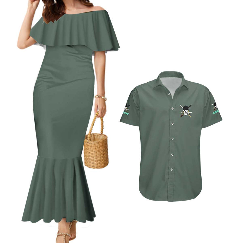 Roronoa Zoro - Straw Hat Team - One Piece Couples Matching Mermaid Dress and Hawaiian Shirt Anime Style