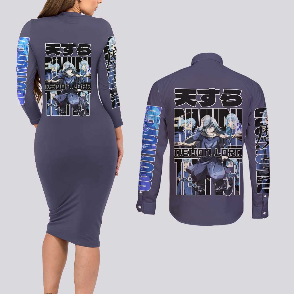 Rimuru Tempest  - That Time I Got Reincarnated  - Demon Lord Couples Matching Long Sleeve Bodycon Dress and Long Sleeve Button Shirt Anime Style