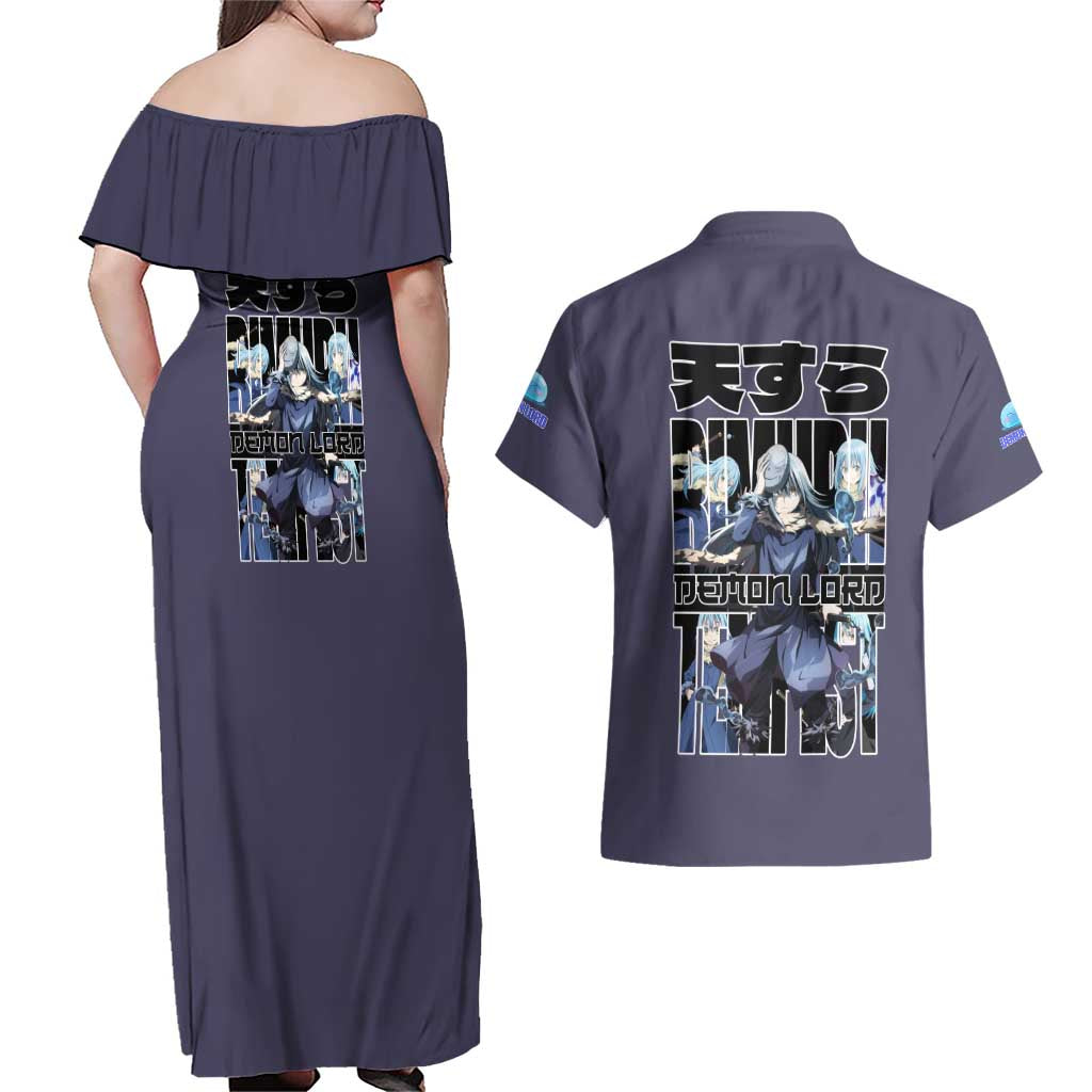 Rimuru Tempest  - That Time I Got Reincarnated  - Demon Lord Couples Matching Off Shoulder Maxi Dress and Hawaiian Shirt Anime Style