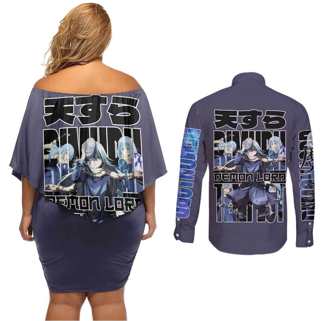 Rimuru Tempest  - That Time I Got Reincarnated  - Demon Lord Couples Matching Off Shoulder Short Dress and Long Sleeve Button Shirt Anime Style