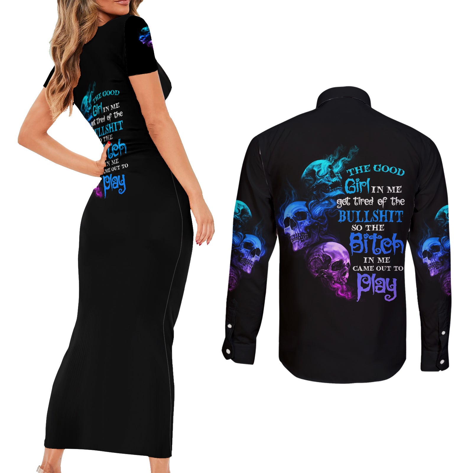 the-good-girl-in-me-got-tired-couples-matching-short-sleeve-bodycon-dress-and-long-sleeve-button-shirt