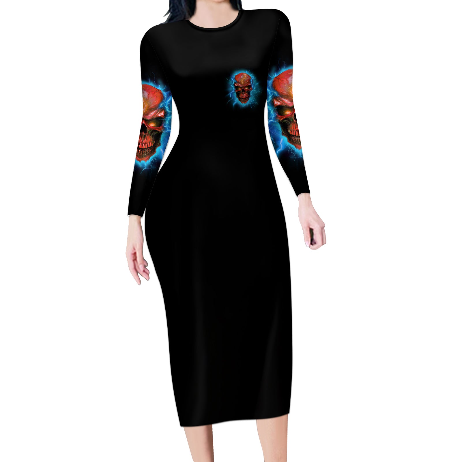 i-cant-go-to-hell-thunder-skull-long-sleeve-bodycon-dress